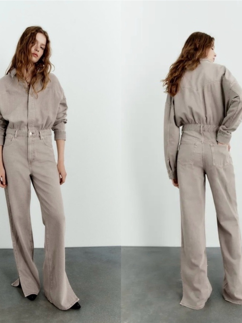 Zara Taupe Wide-Leg Jumpsuit - Picture 1 of 3